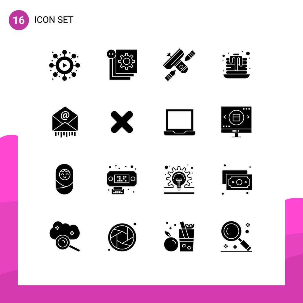 redigerbar vektor linje packa av 16 enkel fast glyfer av post ljuv utsända panorera kaka sändare redigerbar vektor design element