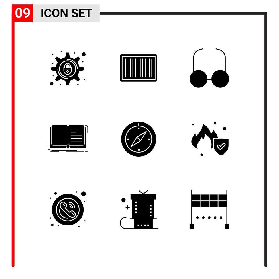 editierbares Vektorlinienpaket mit 9 einfachen soliden Glyphen der Richtung Storytelling-Brille Geschichtenbuch editierbare Vektordesign-Elemente vektor