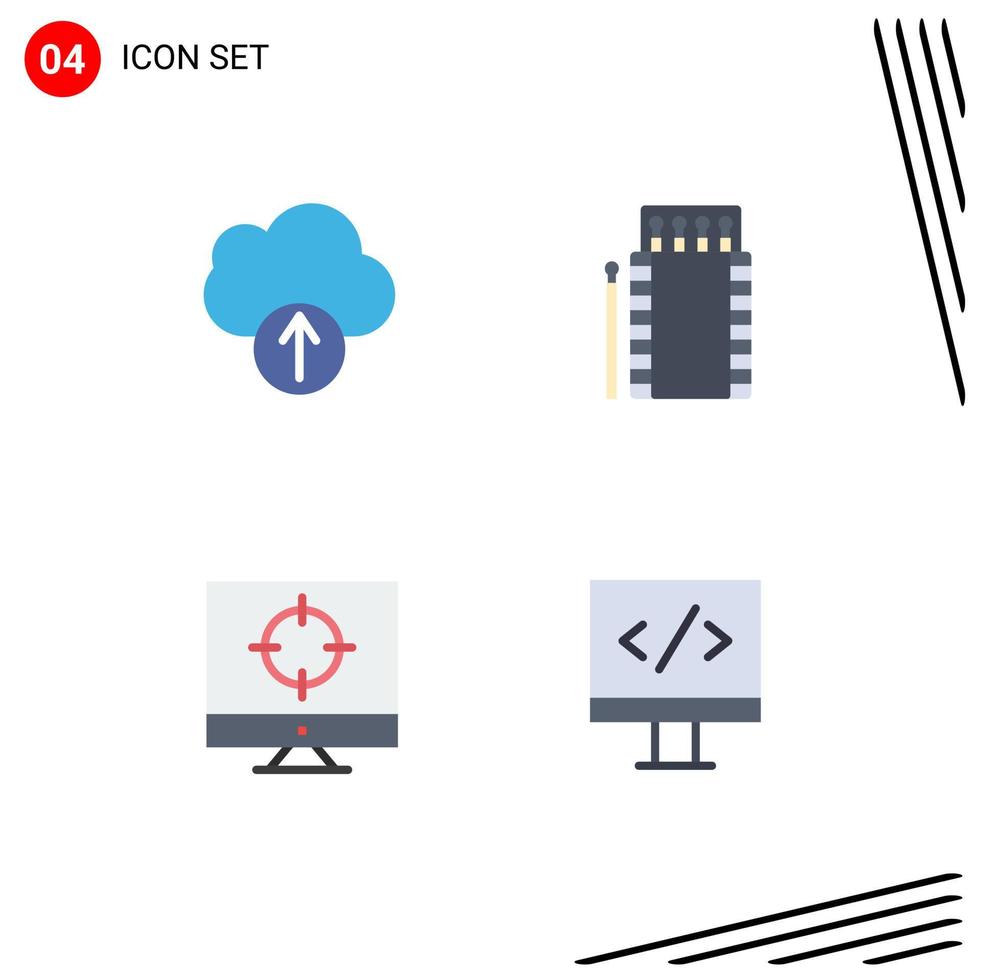 4 universell platt ikoner uppsättning för webb och mobil tillämpningar moln seo tändstickor bål targeting redigerbar vektor design element