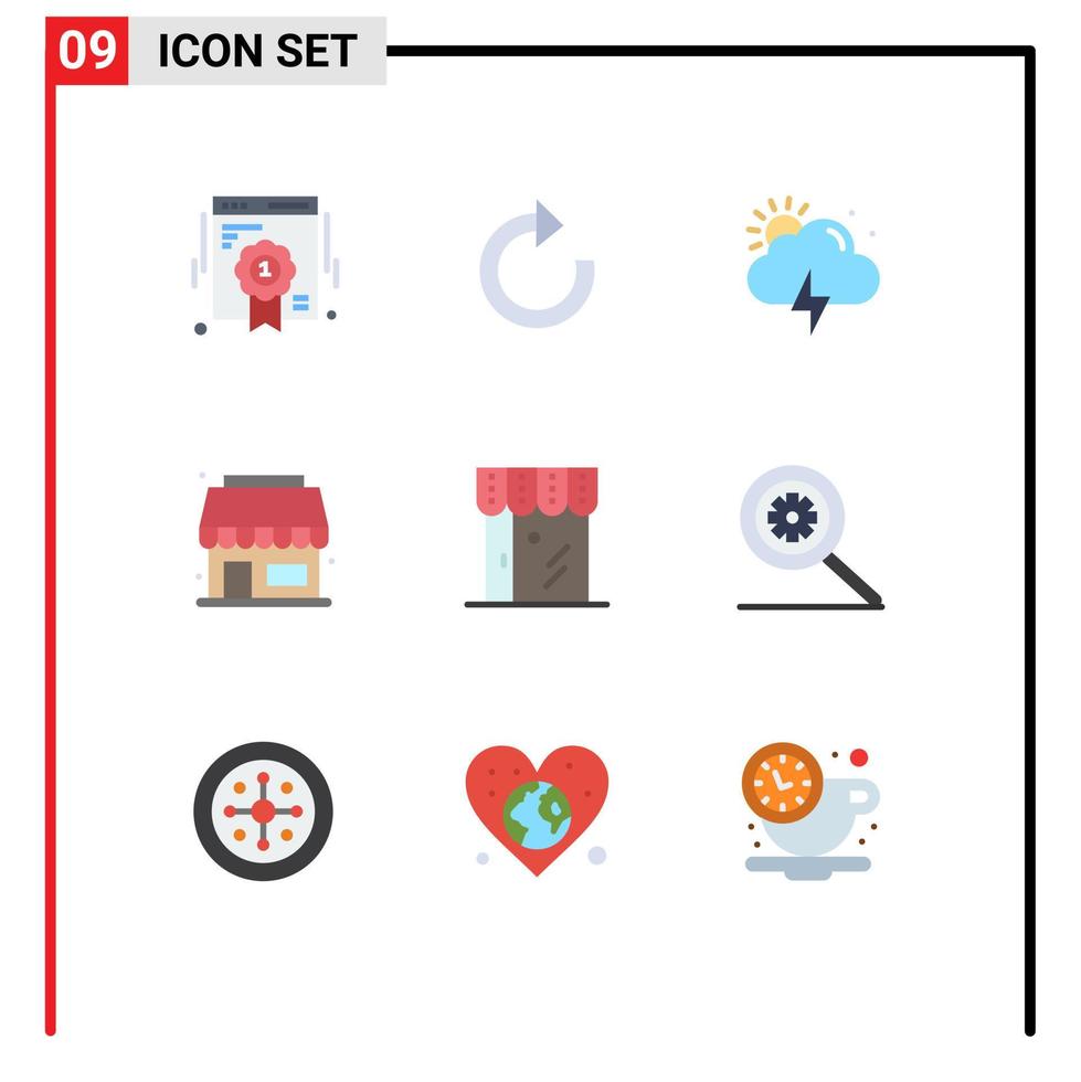 moderner Satz von 9 flachen Farben und Symbolen wie bearbeitbare Vektordesign-Elemente für den Online-Wetter-E-Commerce-Webshop vektor