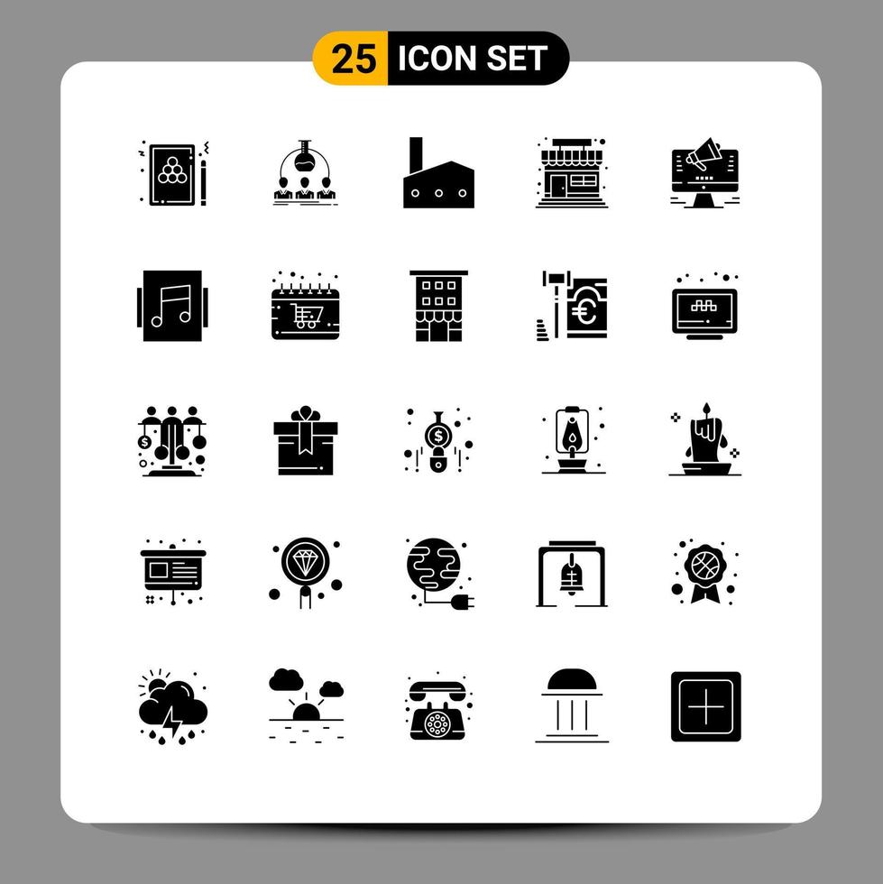 Aktienvektor-Icon-Pack mit 25 Zeilenzeichen und Symbolen für Marktexperimente im Kernkraftwerk Industrieanlagen editierbare Vektordesign-Elemente vektor