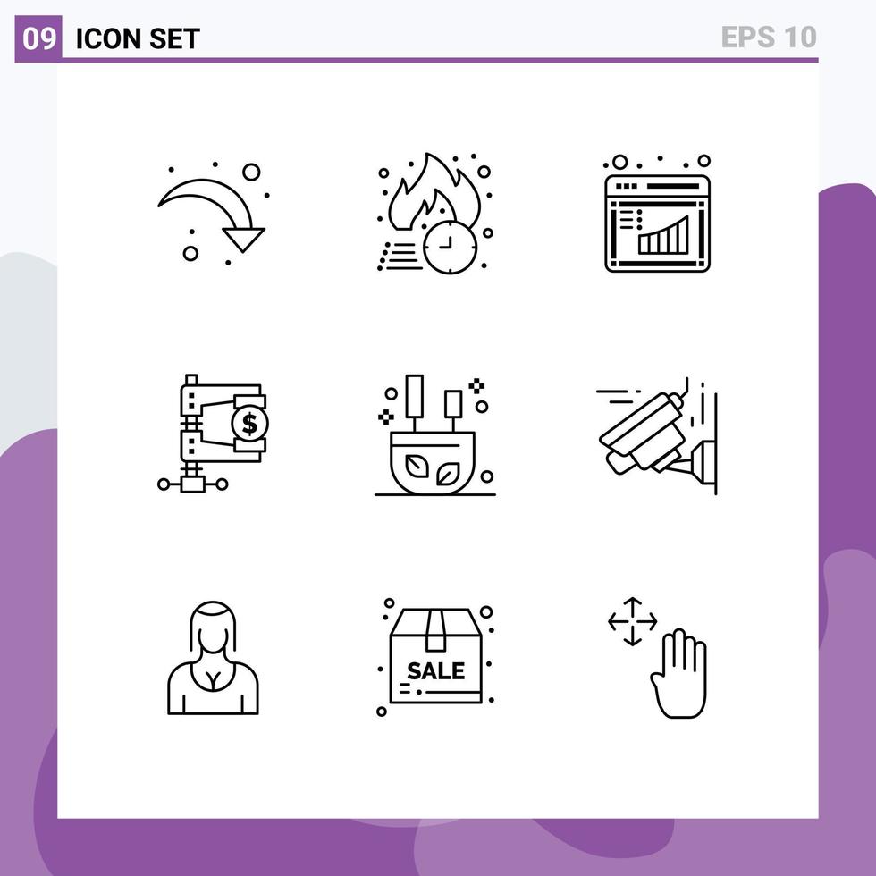 Piktogramm-Set mit 9 einfachen Umrissen von editierbaren Vektordesign-Elementen für Reformeinkommen, Verkauf, Finanzmanagement vektor