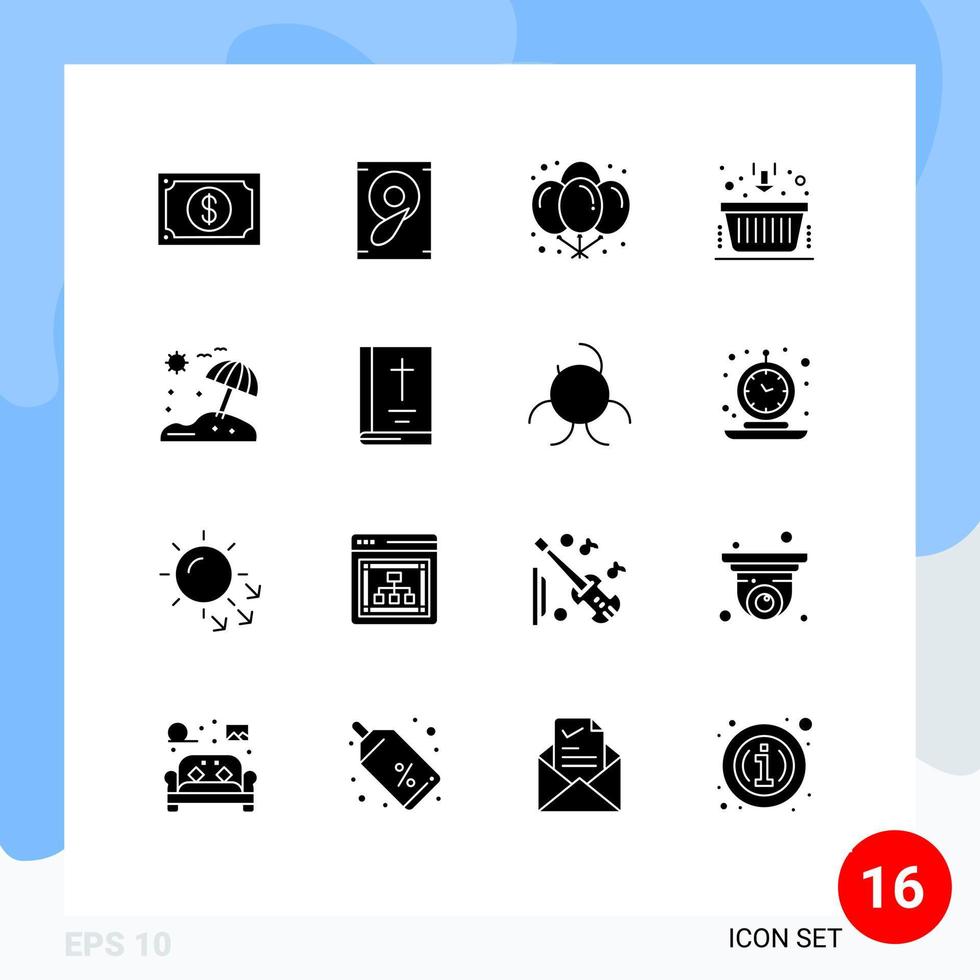 uppsättning av 16 modern ui ikoner symboler tecken för paraply marknadsföring ballonger finansiera korg redigerbar vektor design element