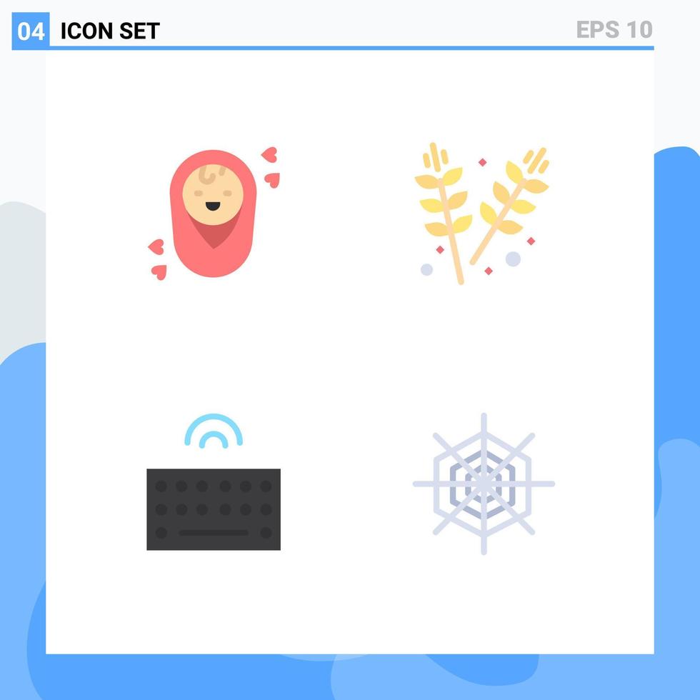 uppsättning av 4 vektor platt ikoner på rutnät för bebis typ lantbruk korn halloween redigerbar vektor design element