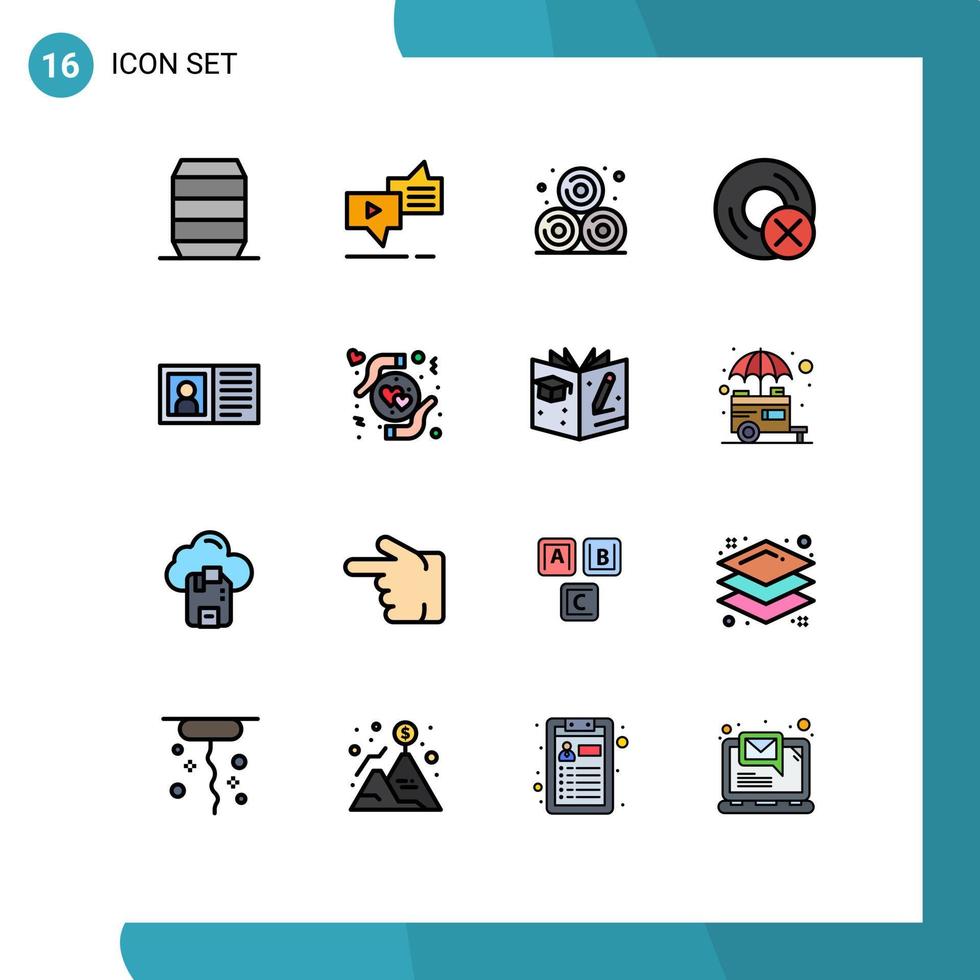 moderner Satz von 16 flachen, farbig gefüllten Linien Piktogramm von Kommunikationsgeräten, Sprachdisc-Computern, editierbare kreative Vektordesign-Elemente vektor