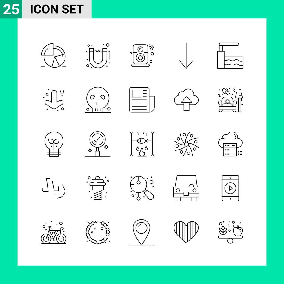 packa av 25 linje stil ikon uppsättning översikt symboler för skriva ut kreativ tecken isolerat på vit bakgrund 25 ikon uppsättning vektor
