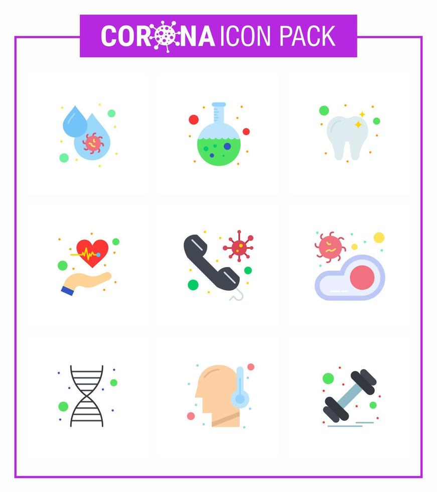 coronavirus 9 platt Färg ikon uppsättning på de tema av korona epidemi innehåller ikoner sådan som ring upp liv forskning hälsa slå viral coronavirus 2019 nov sjukdom vektor design element
