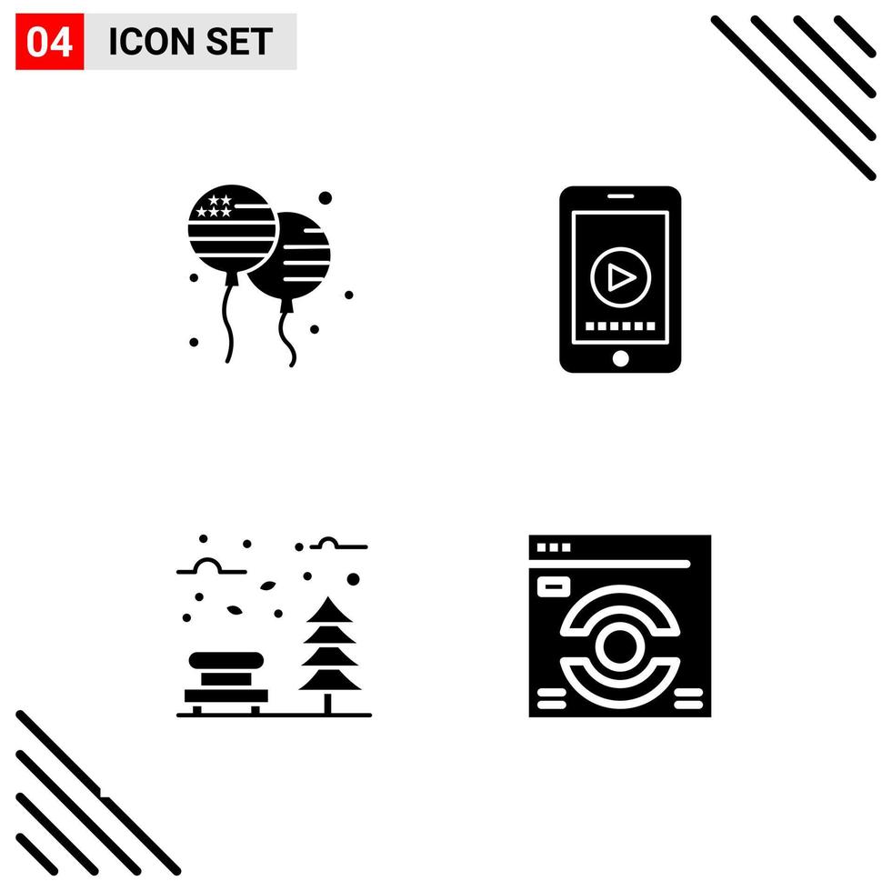 Pixel perfektes Set aus 4 soliden Symbolen Glyphen-Icon-Set für die Gestaltung von Websites und die Schnittstelle für mobile Anwendungen vektor