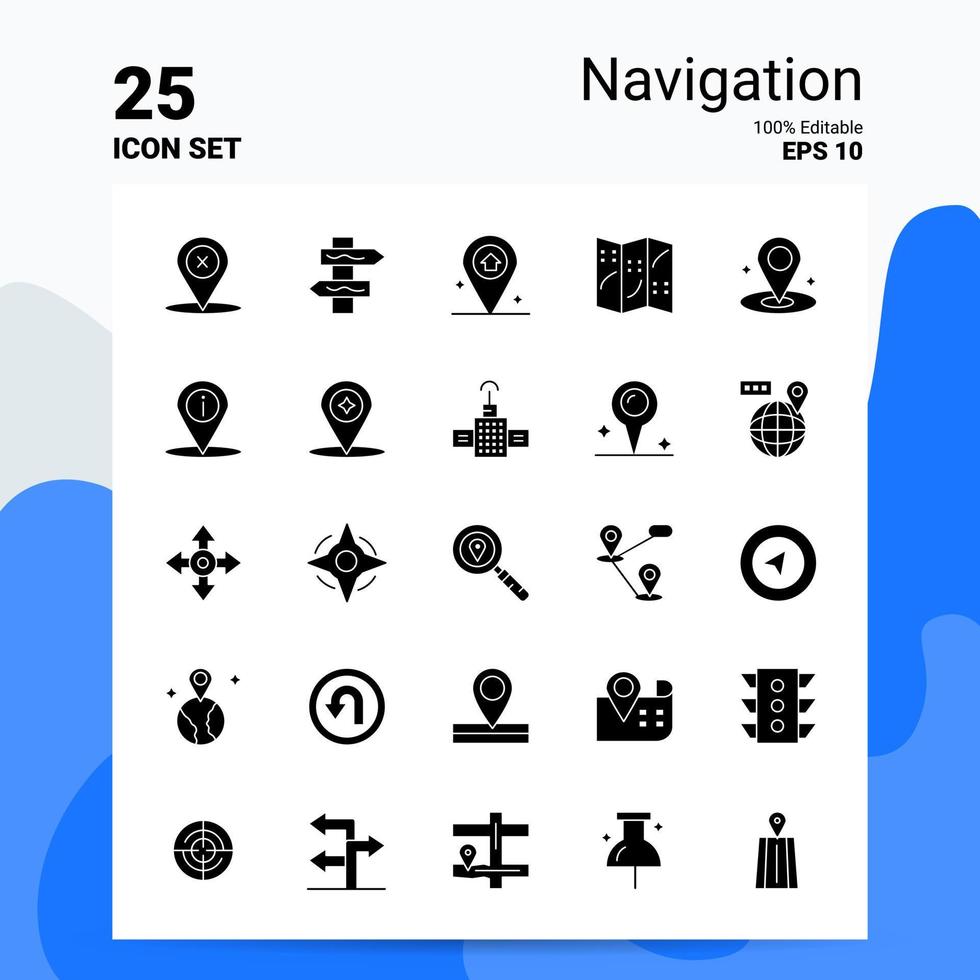 25 navigering ikon uppsättning 100 redigerbar eps 10 filer företag logotyp begrepp idéer fast glyf ikon design vektor