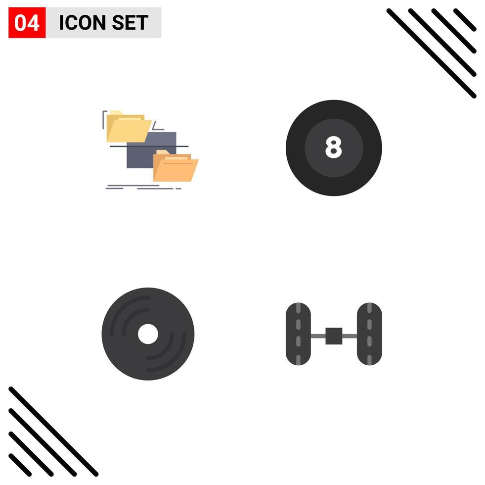 modern uppsättning av 4 platt ikoner pictograph av mapp skiva flytta biljard bärbar dator redigerbar vektor design element