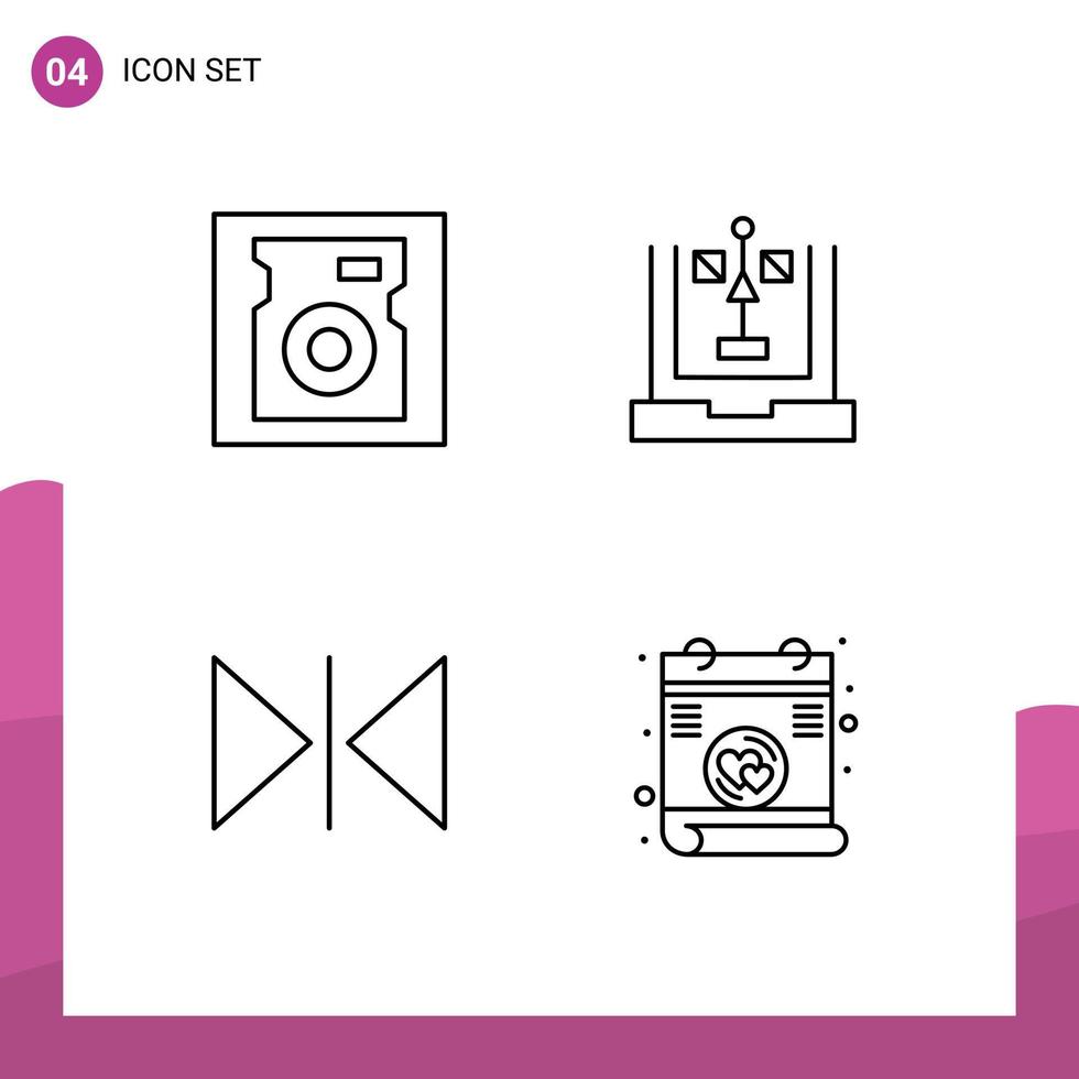 mobil gränssnitt linje uppsättning av 4 piktogram av disk horisontell kodning flödesschema brev redigerbar vektor design element