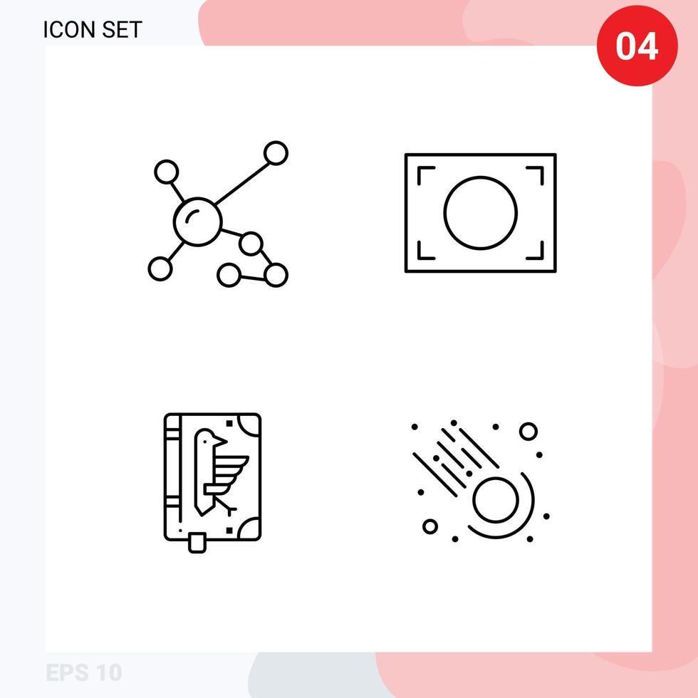 redigerbar vektor linje packa av 4 enkel fylld linje platt färger av atom kodex dna ram deklaration redigerbar vektor design element