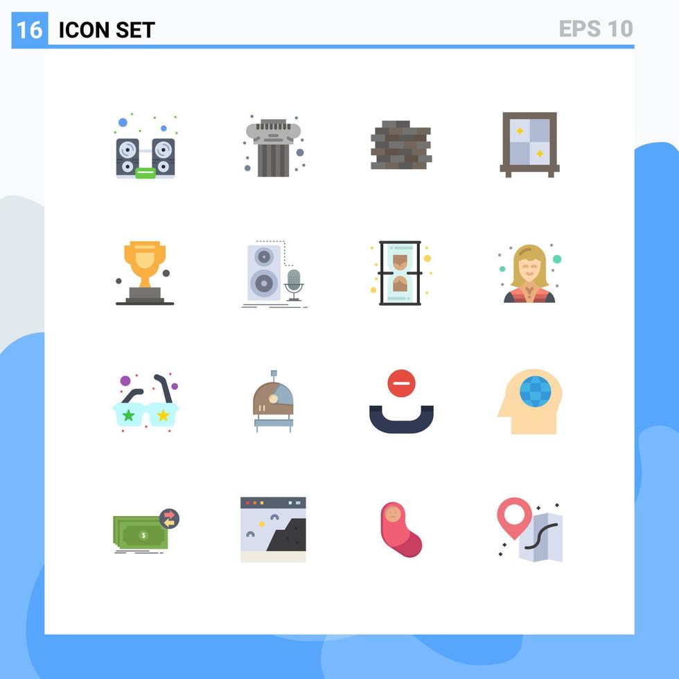modern uppsättning av 16 platt färger pictograph av leva trofén vägg kopp fönster redigerbar packa av kreativ vektor design element