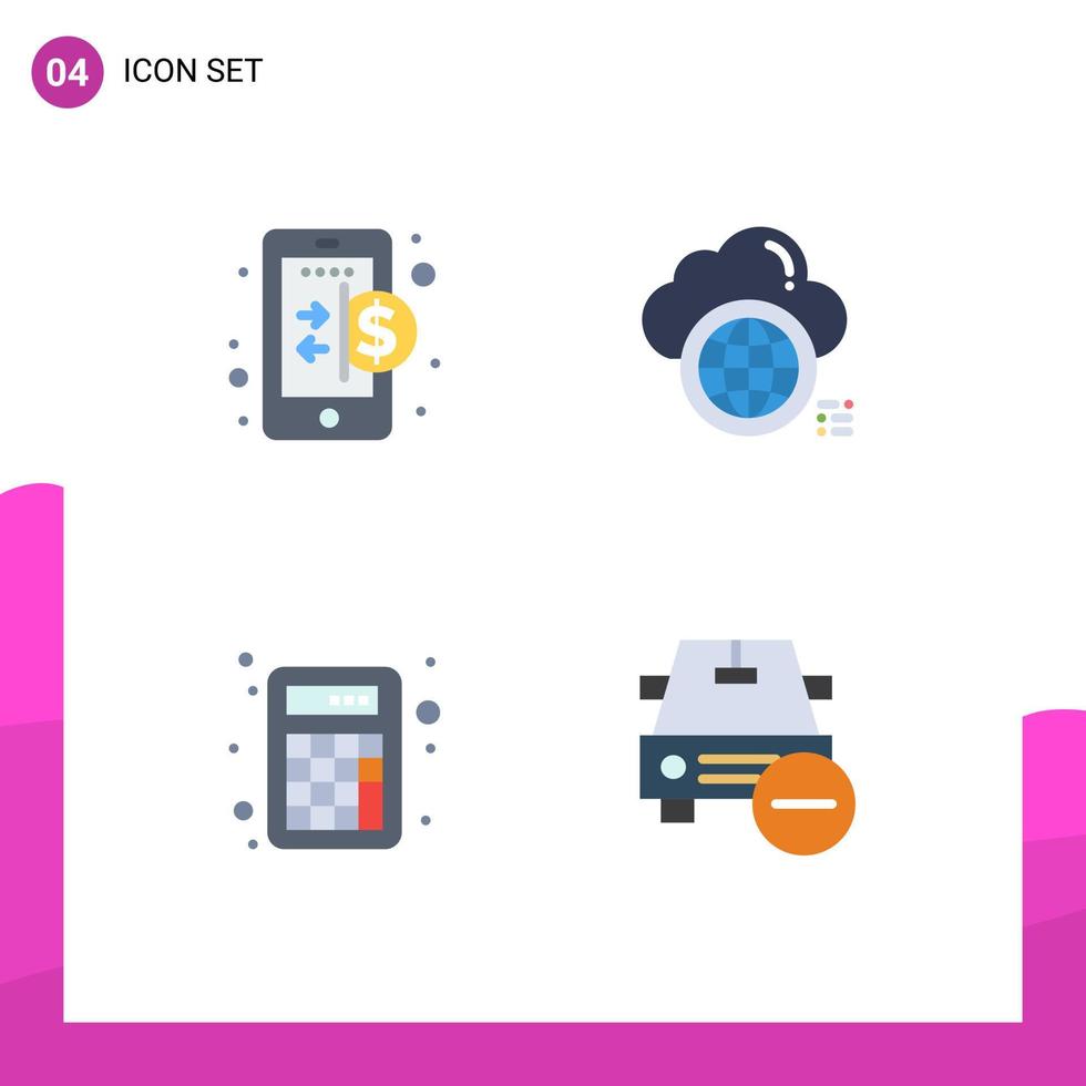 4 flaches Symbolkonzept für mobile Websites und Apps Geschäftsbuchhaltung Internet-Globus-Mathematik editierbare Vektordesign-Elemente vektor