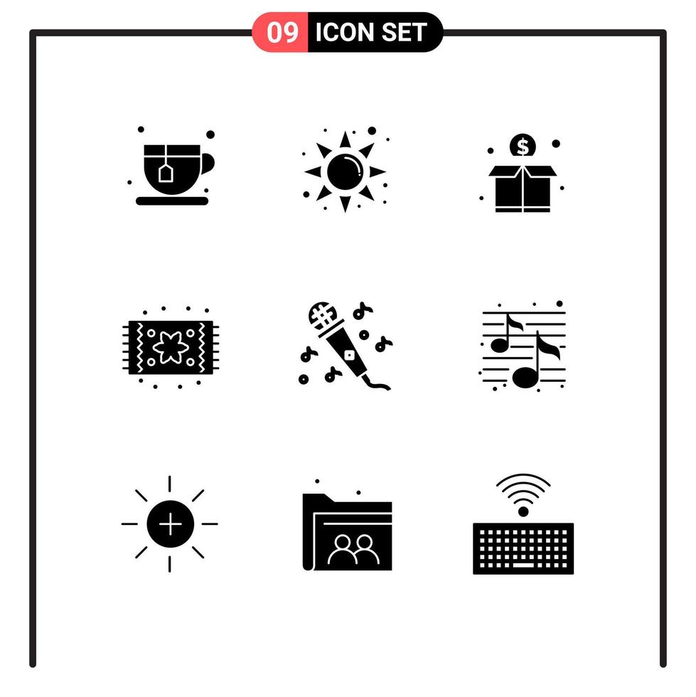 modern uppsättning av 9 fast glyfer och symboler sådan som musik mikrofon finansiering audio möbel redigerbar vektor design element