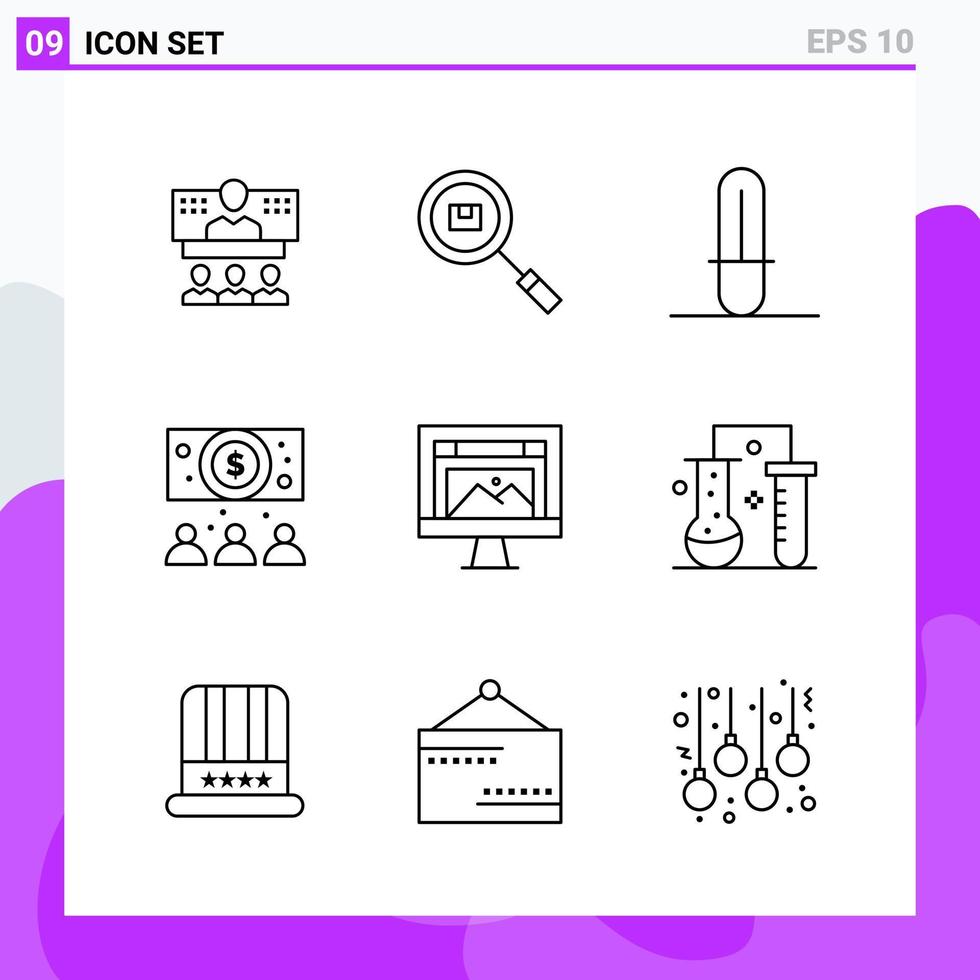 uppsättning av 9 ikoner i linje stil kreativ översikt symboler för hemsida design och mobil appar enkel linje ikon tecken isolerat på vit bakgrund 9 ikoner vektor