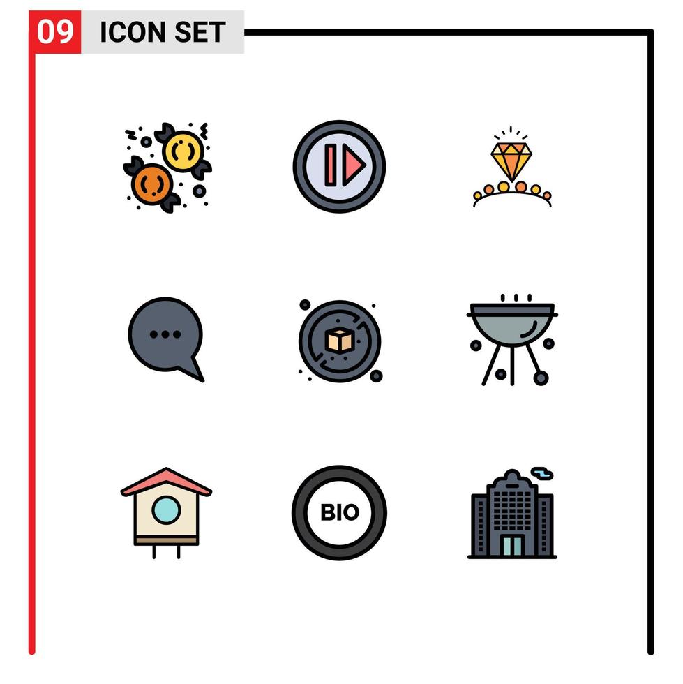 piktogram uppsättning av 9 enkel fylld linje platt färger av låda Nej diamant meddelande chatt redigerbar vektor design element
