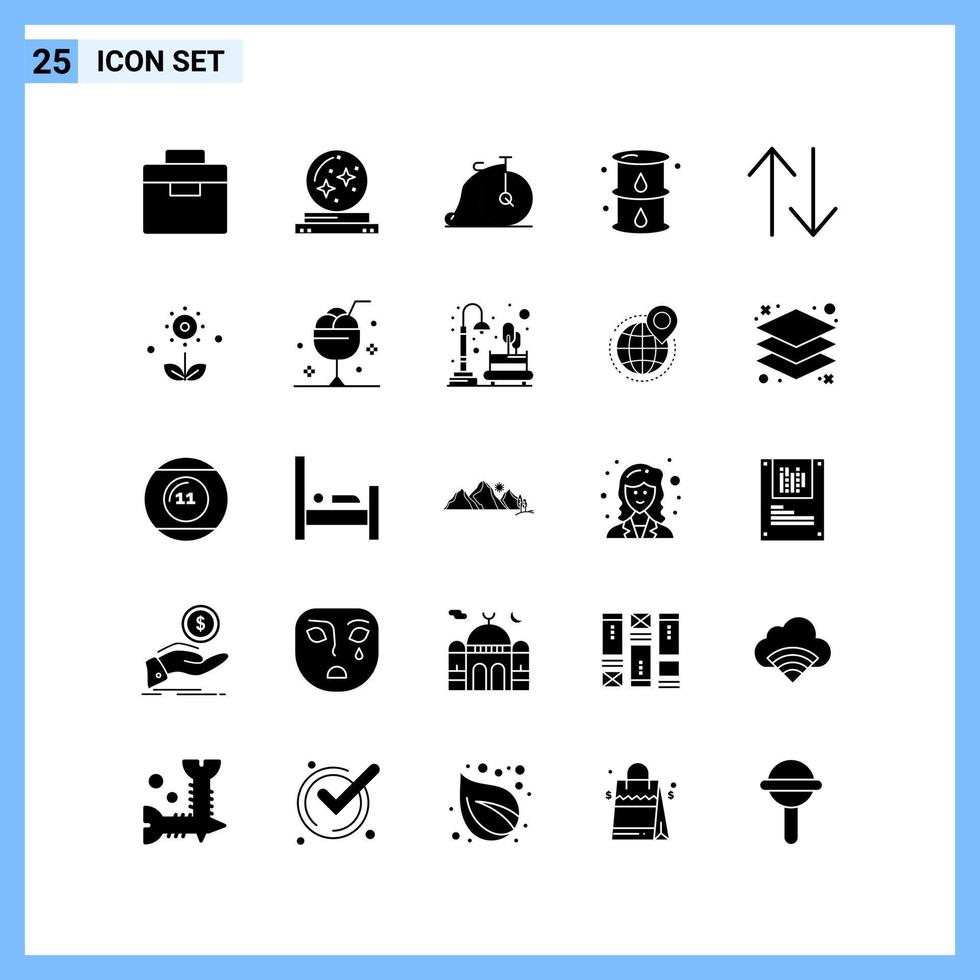25 ikoner fast stil kreativ glyf symboler svart fast ikon tecken isolerat på vit bakgrund vektor