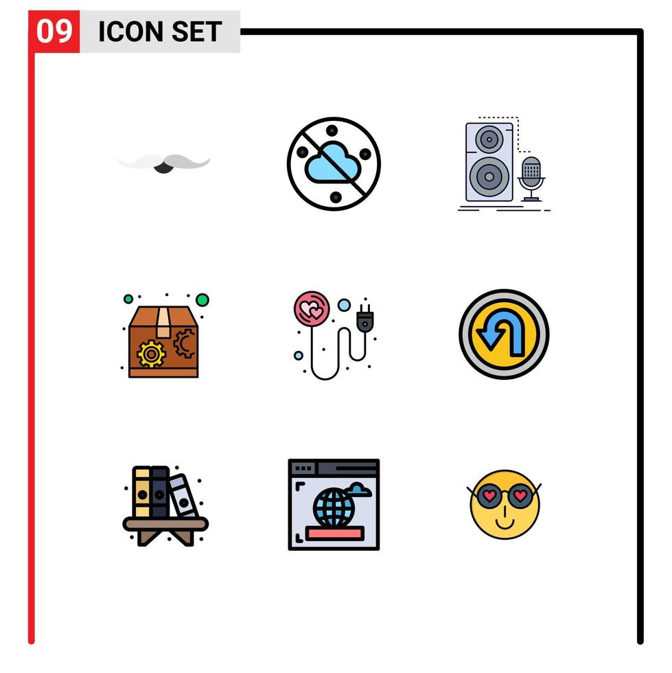 Stock Vector Icon Pack mit 9 Zeilen Zeichen und Symbolen für Plug SEO Live Package Sound editierbare Vektordesign-Elemente