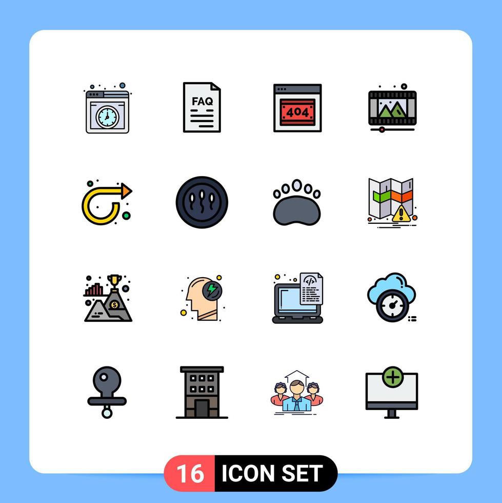 piktogram uppsättning av 16 enkel platt Färg fylld rader av pil video Stöd spela Lagra server redigerbar kreativ vektor design element