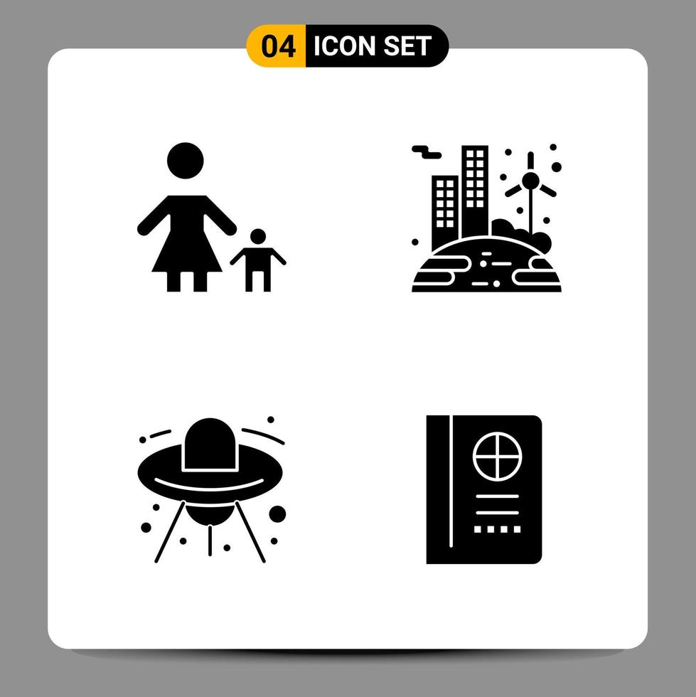 4 svart ikon packa glyf symboler tecken för mottaglig mönster på vit bakgrund 4 ikoner uppsättning vektor