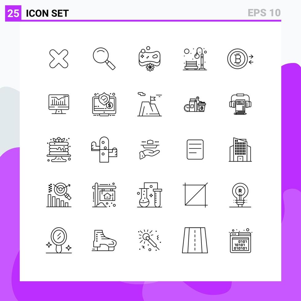 modern uppsättning av 25 rader pictograph av bitcoin rekreation skönhet parkera bänk redigerbar vektor design element