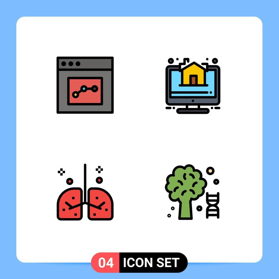 Mobile Schnittstelle Filledline Flat Color Set aus 4 Piktogrammen von Analytics-Krankenhaus-Benutzereigentum medizinische editierbare Vektordesign-Elemente vektor