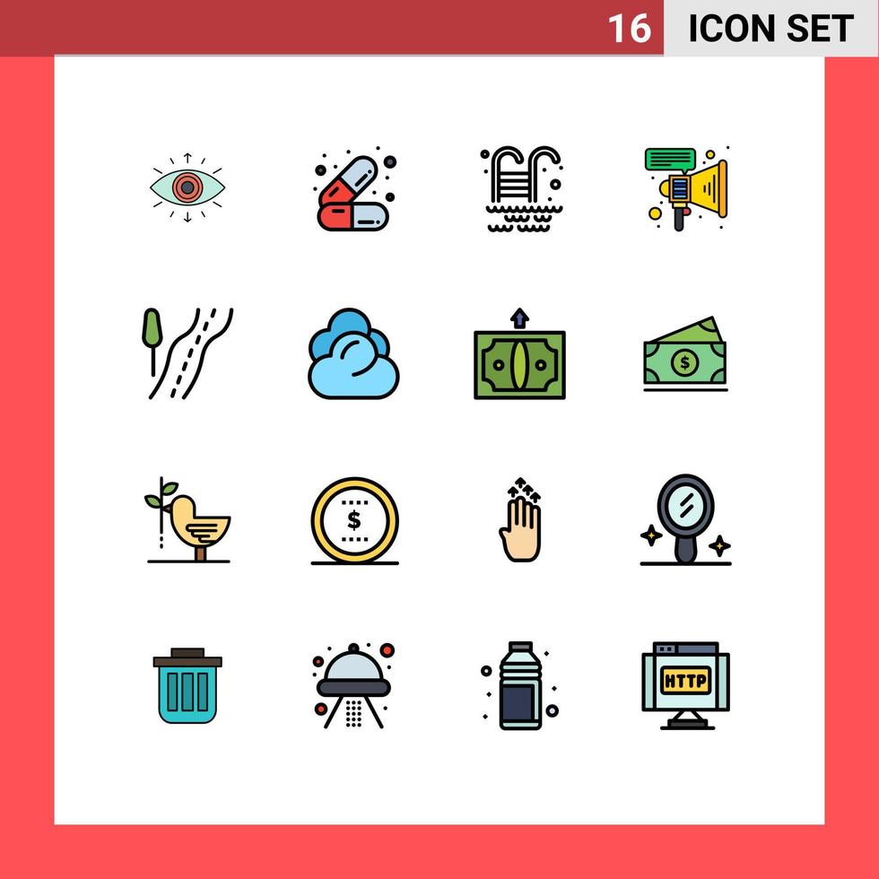 Aktienvektor-Icon-Pack mit 16 Linienzeichen und Symbolen für Klimarouten-Schwimmbad-Straßenmegaphon editierbare kreative Vektordesign-Elemente vektor