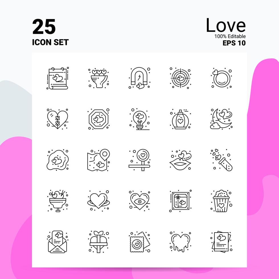 25 Liebe Symbolsatz 100 bearbeitbare Eps 10 Dateien Business-Logo-Konzept-Ideen-Line-Icon-Design vektor