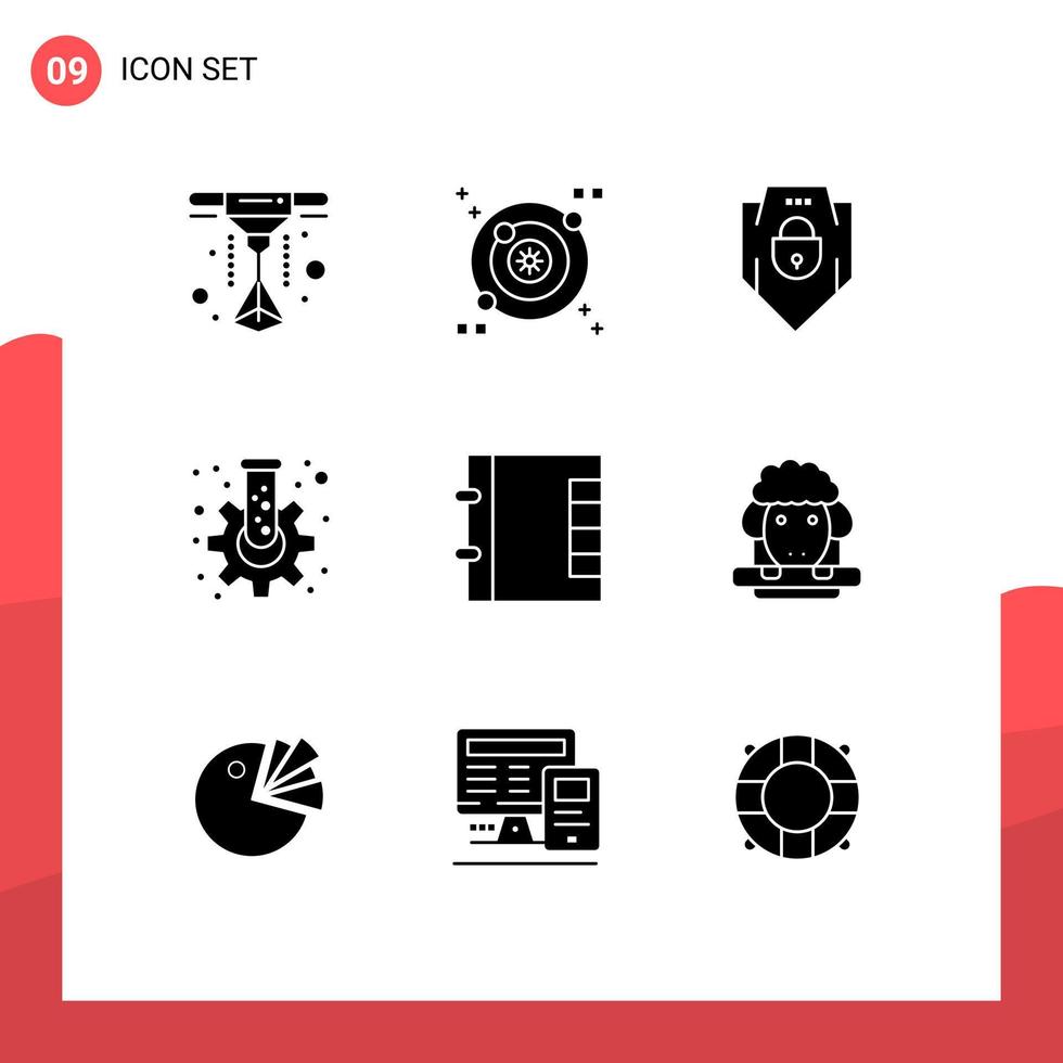 mobil gränssnitt fast glyf uppsättning av 9 piktogram av lamm telefon webb säkerhet mapp rör redigerbar vektor design element