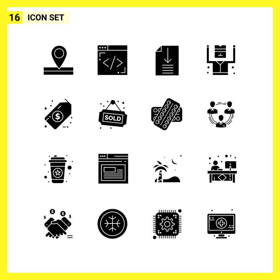 16 Symbolsatz einfache solide Symbole Glyphenzeichen auf weißem Hintergrund für Website-Design, mobile Anwendungen und Printmedien vektor