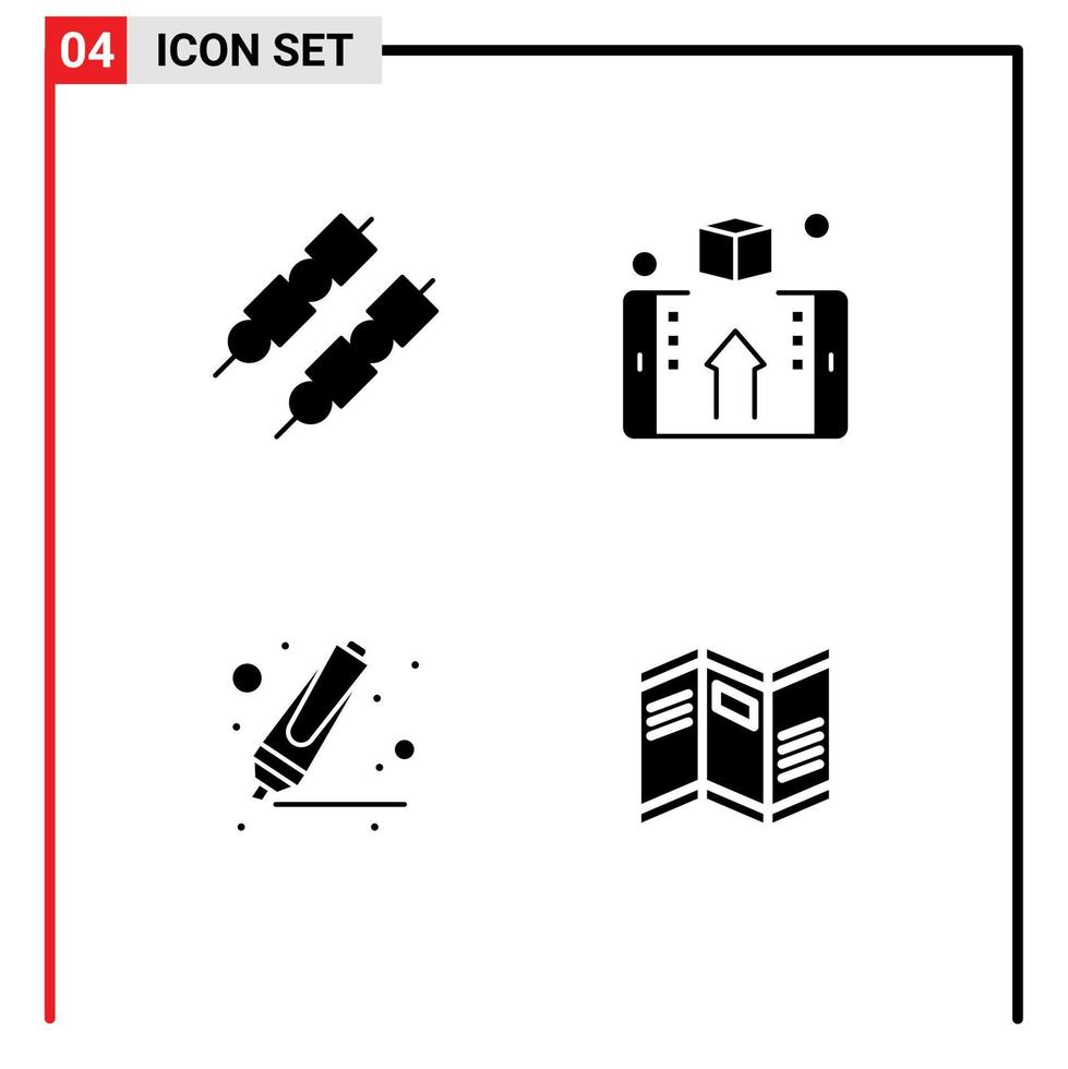 Mobile Schnittstelle solider Glyph-Satz von 4 Piktogrammen von Grill-Textmarker-Box Online-Zeitung editierbare Vektordesign-Elemente vektor