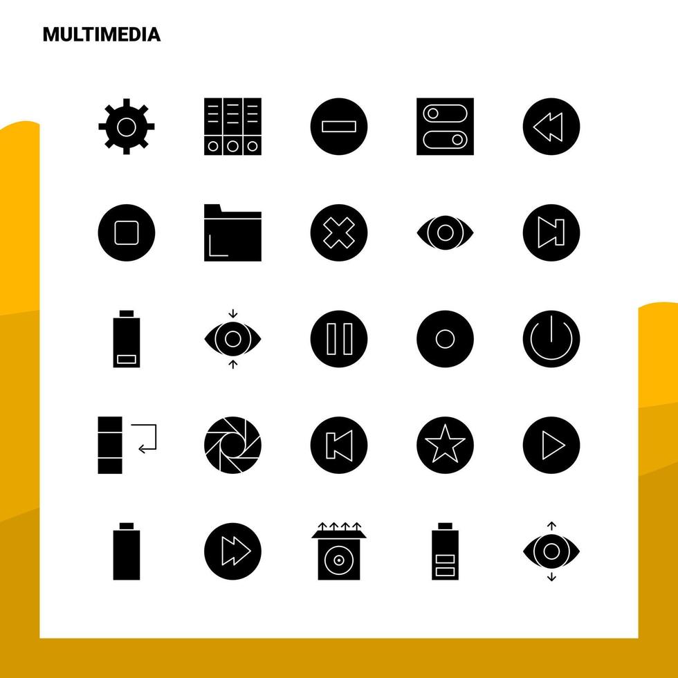 25 multimedia ikon uppsättning fast glyf ikon vektor illustration mall för webb och mobil idéer för företag företag