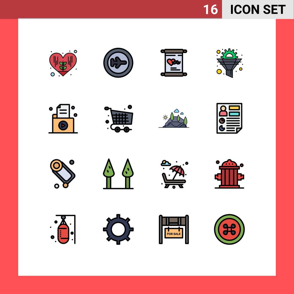 uppsättning av 16 modern ui ikoner symboler tecken för fil optimering kärlek redskap filtrera redigerbar kreativ vektor design element
