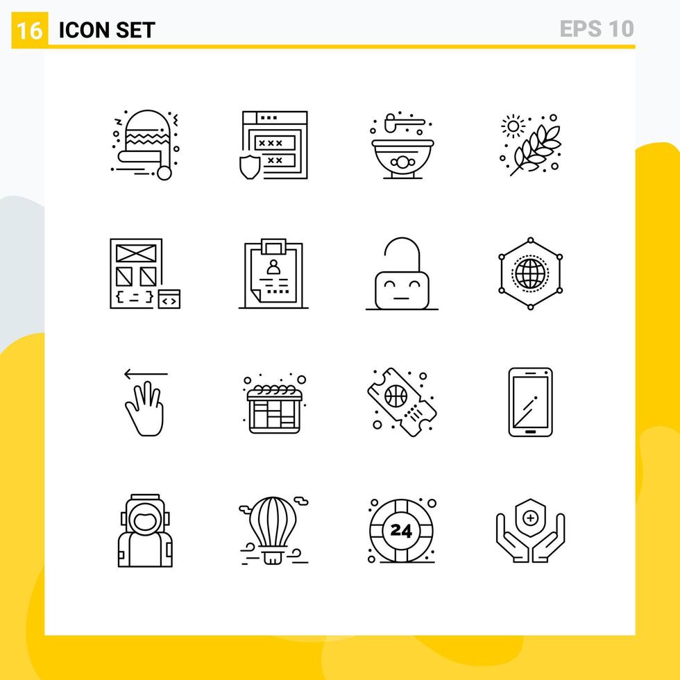 universell ikon symboler grupp av 16 modern konturer av utveckling kodning skål app trädgård redigerbar vektor design element