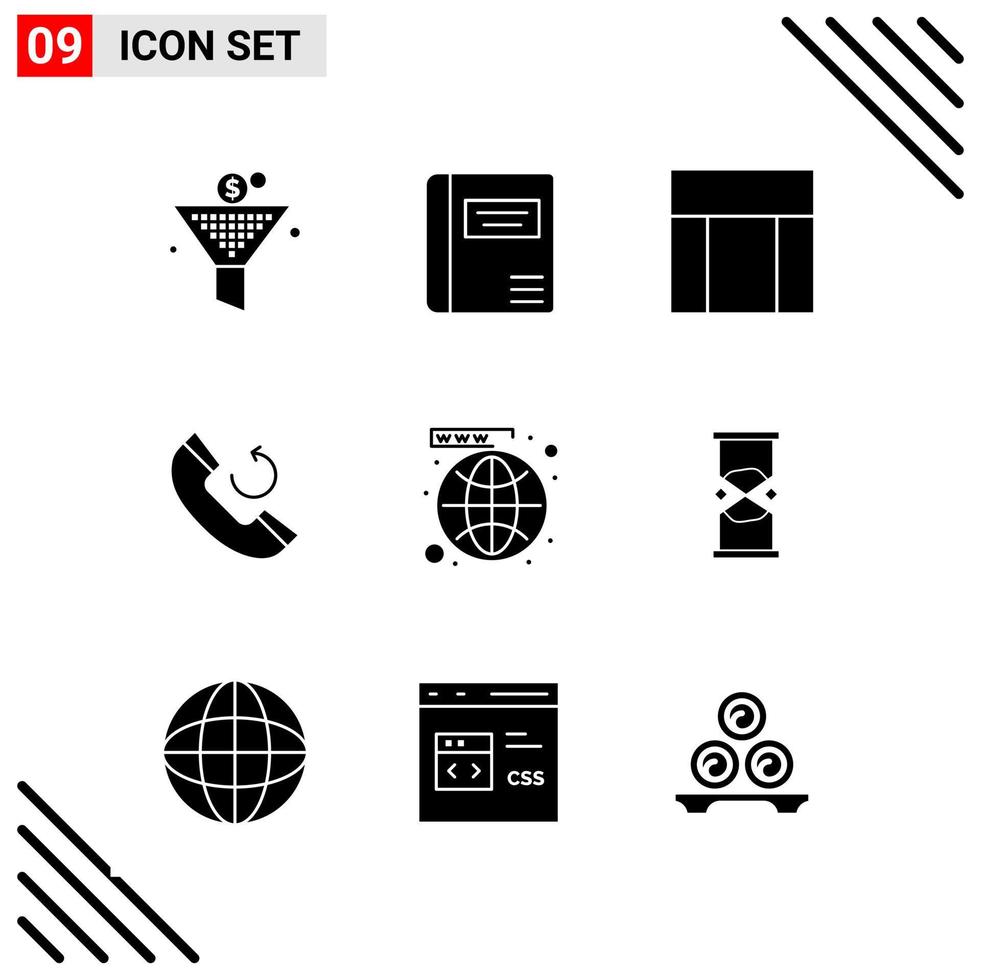 Pixle Perfekter Satz von 9 soliden Symbolen Glyphen-Icon-Set für die Gestaltung von Websites und die Schnittstelle für mobile Anwendungen vektor