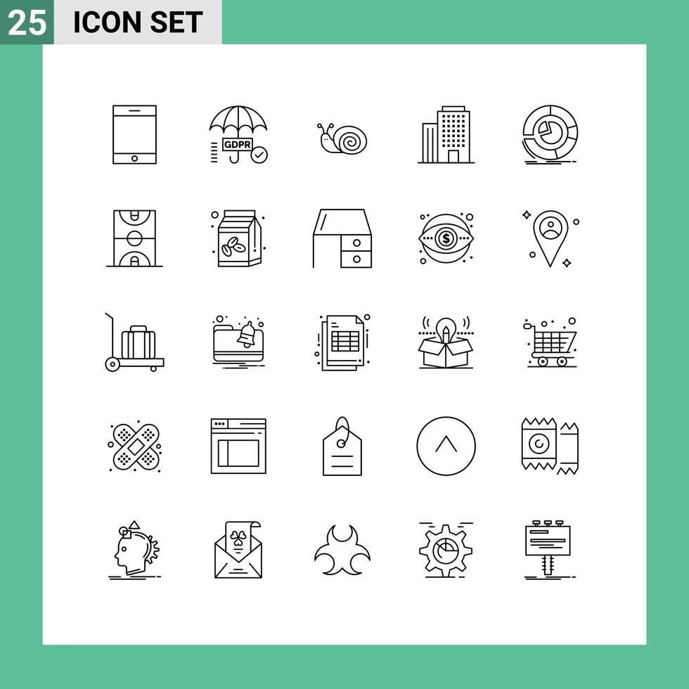 piktogrammsatz aus 25 einfachen linien von diagrammanalysen osteranalysebüro editierbare vektordesignelemente vektor