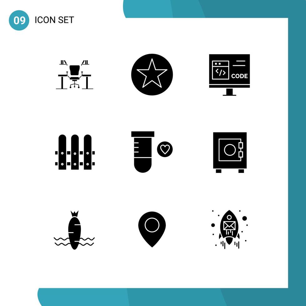 uppsättning av 9 vektor fast glyfer på rutnät för konstruktion utveckla cirkel kodning app redigerbar vektor design element