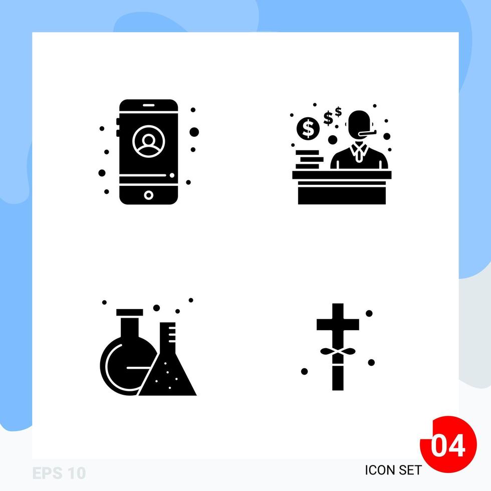 moderne Packung mit 4 Symbolen solide Glyphensymbole isoliert auf weißem Hintergrund für die Gestaltung von Websites vektor