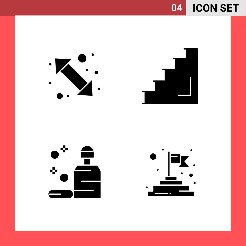 Glyphensymbole im soliden Stil mit 4 Symbolen auf weißem Hintergrund, einfache Zeichen für die allgemeine Gestaltung vektor