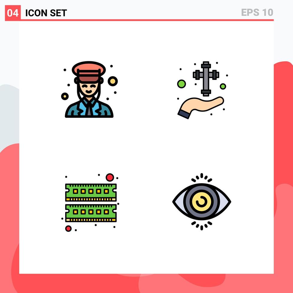 modern uppsättning av 4 fylld linje platt färger pictograph av kvinna korsa polis hand enhet redigerbar vektor design element