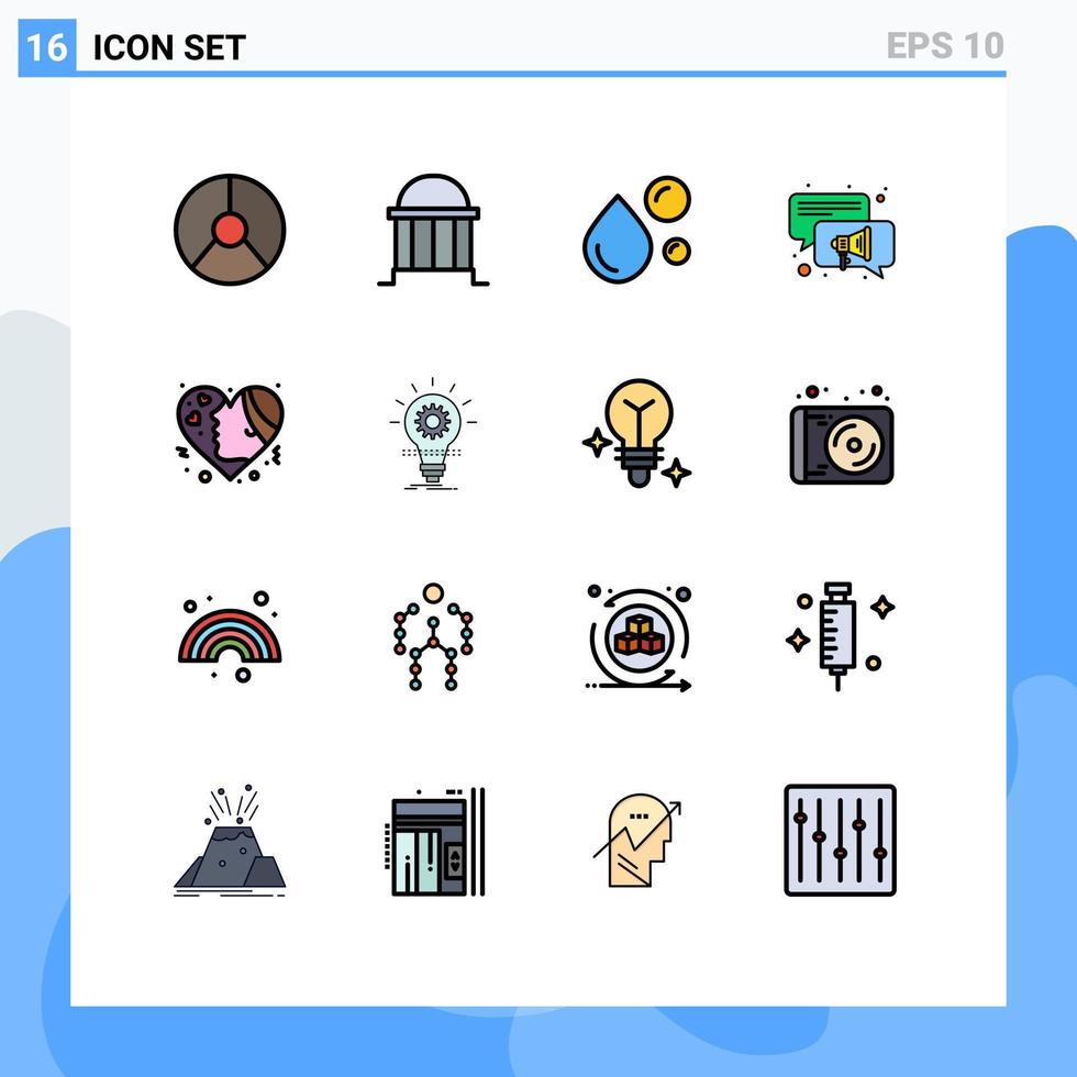 Packung mit 16 modernen, flachen, farbgefüllten Linien Zeichen und Symbolen für Web-Printmedien wie Chat-Konversationsspalte Omega gesundes Fett editierbare kreative Vektordesign-Elemente vektor
