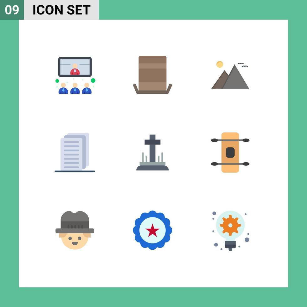 platt Färg packa av 9 universell symboler av firande dokumentera topp hatt företag pyramid redigerbar vektor design element