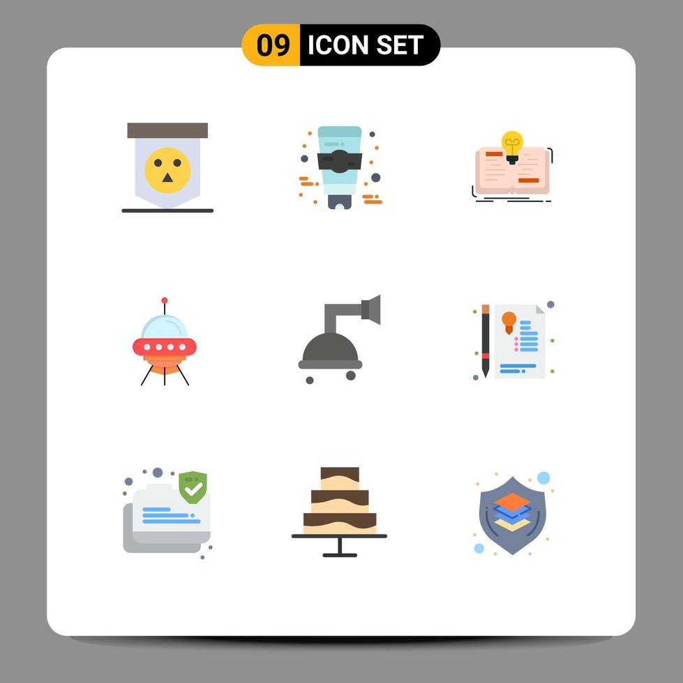 Stock Vector Icon Pack mit 9 Zeilenzeichen und Symbolen für saubere Alien-Ideen-Raketen-Weltraum-editierbare Vektordesign-Elemente