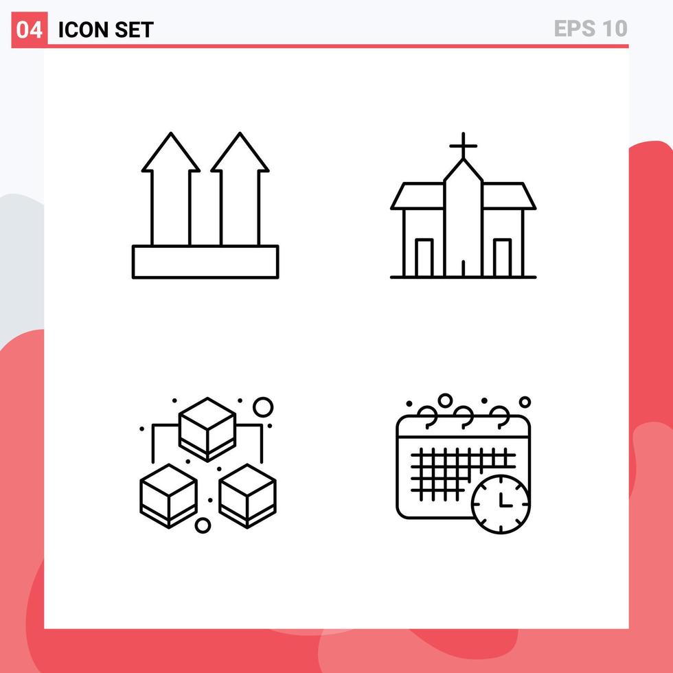 Piktogrammsatz aus 4 einfachen, gefüllten, flachen Farben von Pfeilen, große Kirchen, die editierbare Vektordesign-Elemente teilen vektor