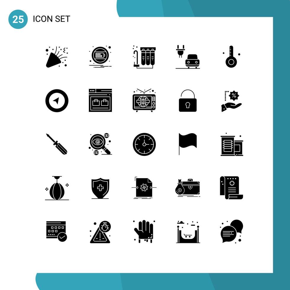 packa av 25 kreativ fast glyfer av termometer strand filtrera elektrisk bil redigerbar vektor design element