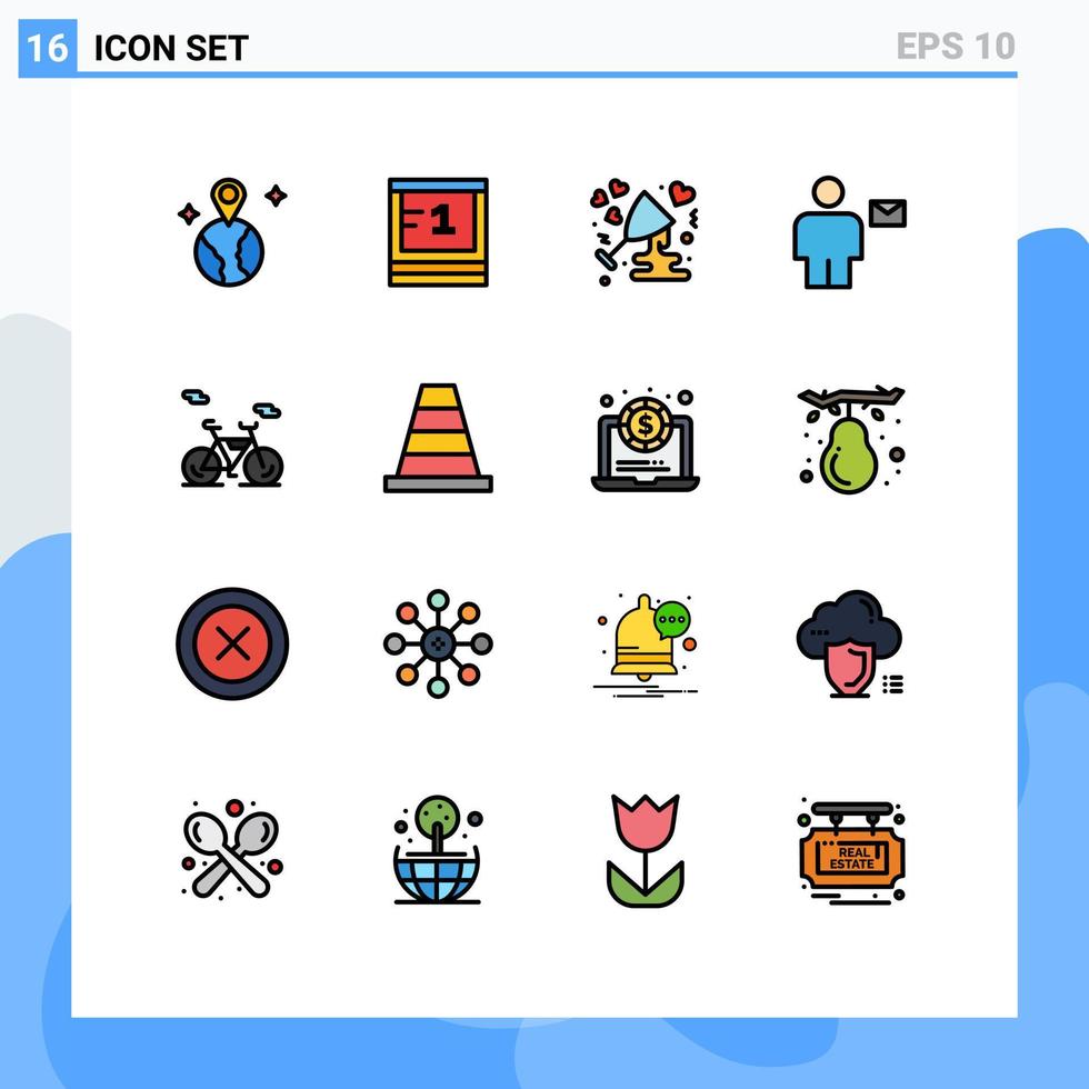 piktogram uppsättning av 16 enkel platt Färg fylld rader av cykel mänsklig fira kuvert avatar redigerbar kreativ vektor design element
