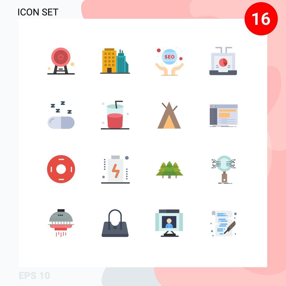 piktogram uppsättning av 16 enkel platt färger av Rapportera data huvudkontor företag seo redigerbar packa av kreativ vektor design element