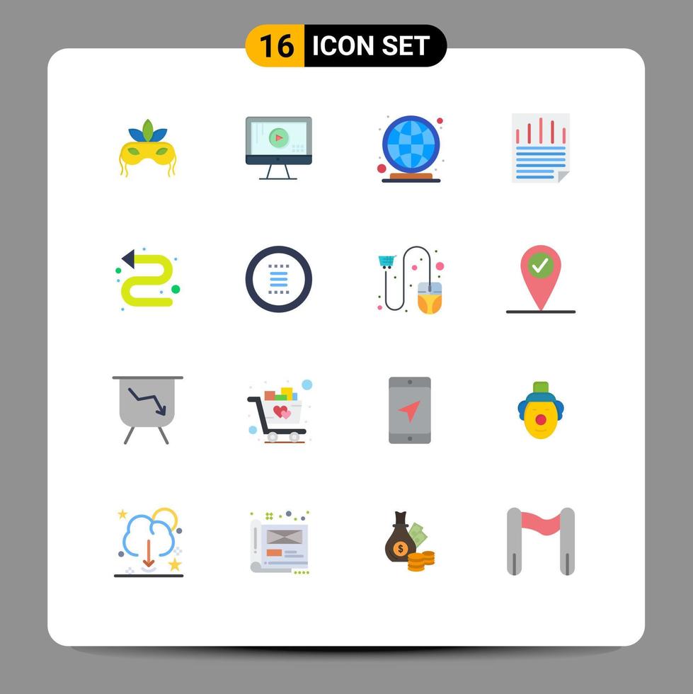 grupp av 16 platt färger tecken och symboler för riktnings papper kolla upp jord sida data redigerbar packa av kreativ vektor design element