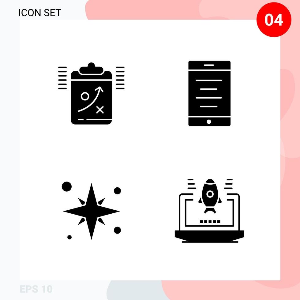 Vektorpaket mit 4 Symbolen im soliden Stil kreatives Glyphenpaket isoliert auf weißem Hintergrund für Web und Handy vektor
